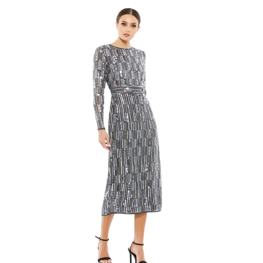 Mac‎ Duggal  93590 - Embellished Long Sleeve High Neck Sequin Styled Dress- NWT
